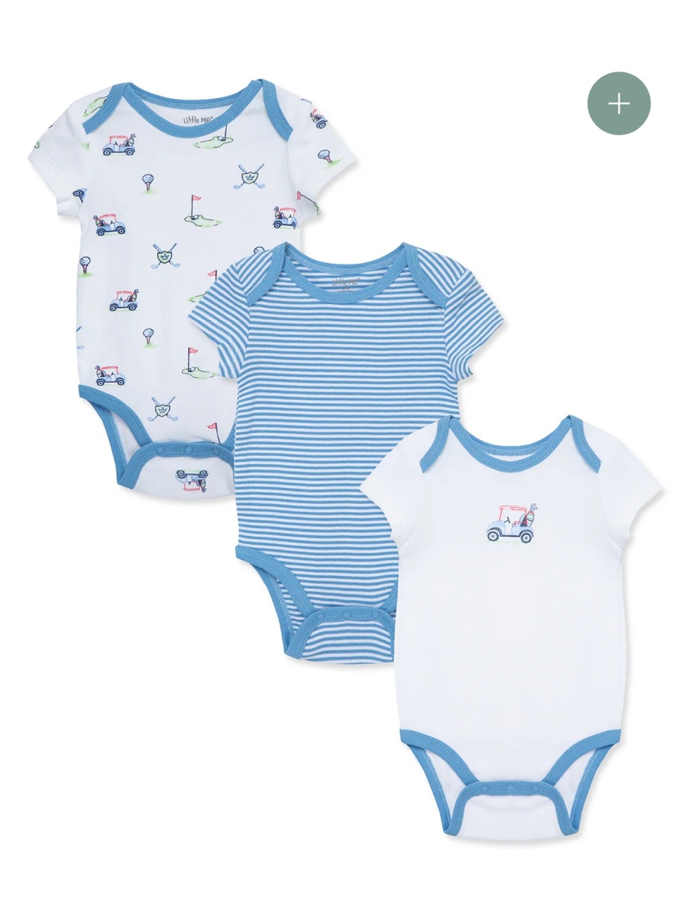 Little Me Golf - Baby Blue & White Short-Sleeve One-Piece Bodysuit Set - 3 Pack